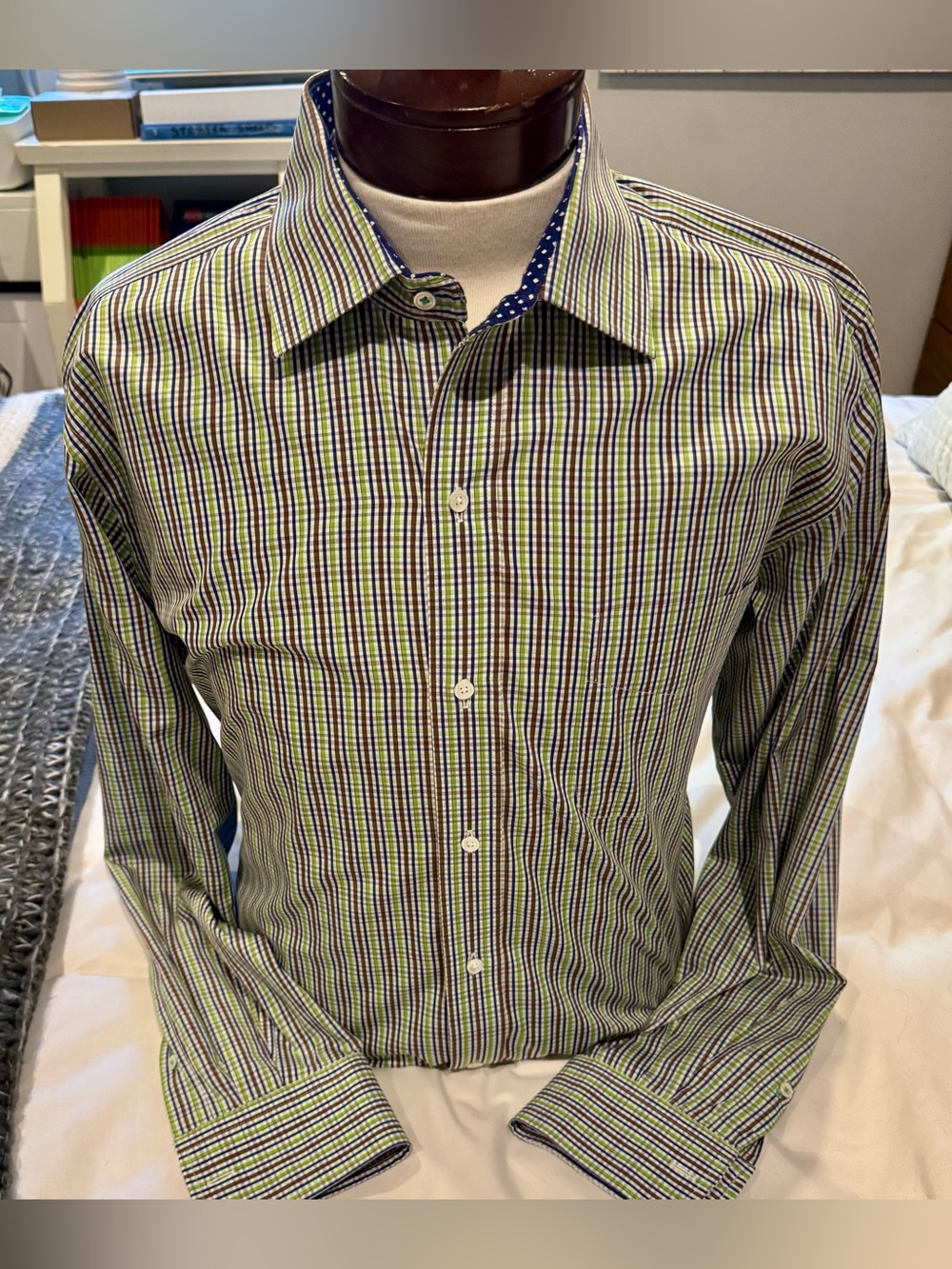 J. McLaughlin Men's Green & Blue Checked Dress Shirt